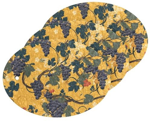 Vintage Grape Vines Leaves Mustard Yellow Background Absorbent Dish Washing sponges Non-Scratch Cleaning sponges for Household use New Home Essentials (3 Count)