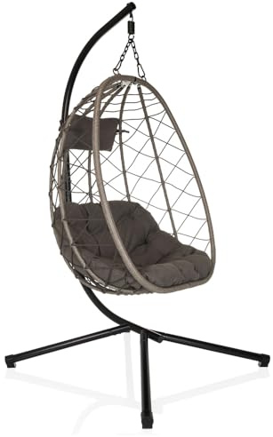 hjh LIVING Sedia sospesa con struttura COCOVA Sedia sospesa per esterni con cuscino, poltrona per giardino, balcone, patio e soggiorno, nero/grigio