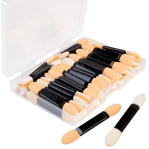 TKYPZY 50 Pcs Disposable Dual Sided Eye Shadow Sponge Applicators with Container, Makeup Applicator Sticks, Eyeshadow Brushes, Eye Shadow Brush, Black