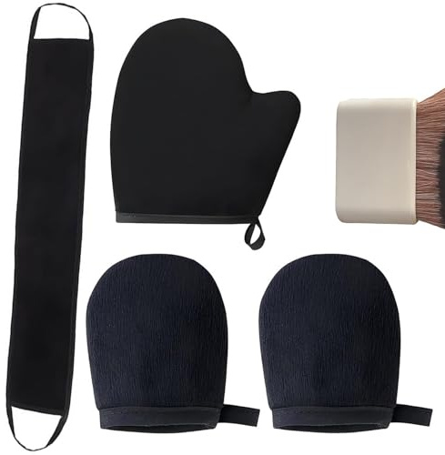 5 Pcs Self Tanning Mitt Set, Black Self Tan Mitt, Even Application for Back and Hard to Reach Areas Reusable Tanning Brush for Body Fake Tan Mitt for Applying on the Body