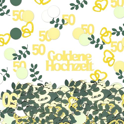 200 Stück Goldene Hochzeit Deko, Punkten Für 50 Hochzeitstag, Tischdeko Goldenen Hochzeite Streudeko,Hochzeitsdeko Tisch Grün Gold,Herz Hochzeitsdekoration
