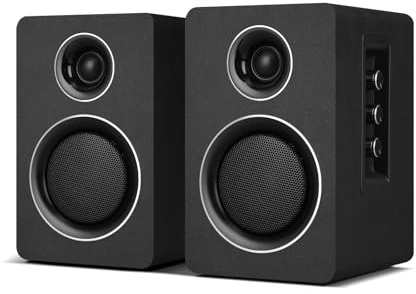 Computer Speakers for Desktop PC, Active Bookshelf Speaker with 3 Carbon Fiber Woofer and Silk Film Tweeter, Supports Bluetooth 5.3, USB-C, AUX/RCA Input for Record Player TV - Black Stereo Set