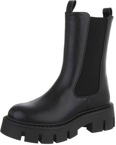 Ital Design Damenschuhe Stiefeletten Chelsea Boots, DES832-1P-, Kunstleder, Schwarz, Gr. 38