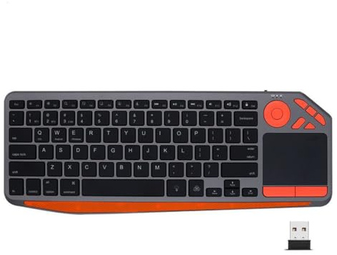 Teclado inalámbrico universal Bluetooth y 2.4G – Teclado delgado multidispositivo para PC, tableta, Smart TV con controles táctiles y teclas de acceso rápido (naranja)