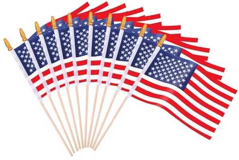10 Stück Amerikanische Handgeschwenkte Flaggen | Kleine US-Handflaggen, American Flag On Stick, Langlebige Flaggen Mit Sicherem Top-Design Für Patriotische Dekorationen, Partydekorationen