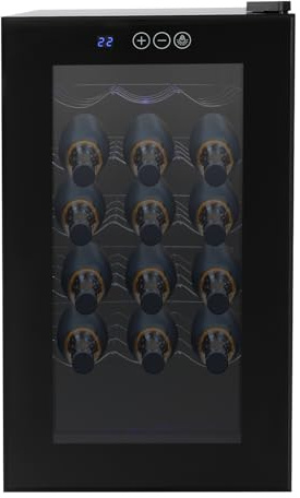 RjcdOPL Cave à Vin 18 Bouteilles 46 L, Réfrigérateur à Vin Température Réglable 8–18 °C, Porte Verre Trempé, Éclairage LED Bleu, Panneau Tactile, Silencieux 38 dB, Pour Maison et Bureau
