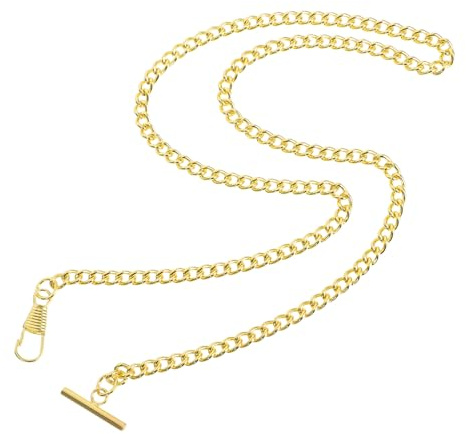 Abaodam Goldene Taschenuhrkette aus Metall 65cm für Gürtel und Schlüssel | Vintage T-stegverschluss, Feine Verarbeitung und Glanz, für Damen und Herren im Alltag und Selbstgemacht