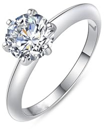 Ayoiow Solitär Ringe für Damen Hochzeit mit Laborgezüchteter Diamant, Vorsteckring Gold Ehering für Sie, 14 Karat Weißgold Größe 53 (16.9)