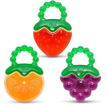 RaZbaby Fruit Koolers 3-Pack Koolers Water-Filled Teethers – Fun Fruit-Inspired Cooling Relief for 3M+ | Safe, BPA-Free Teether that Soothes Tender Gums