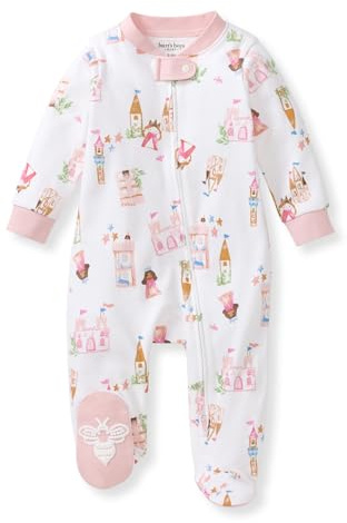 Burt's Bees Baby Girls' Organic Cotton Sleep and Play Footed Pajamas, One-piece Zip Front Romper, Baby Essentials