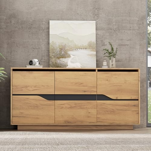 BTM Modern Vintage Storage Cabinet, Sideboard Buffet with 3 Doors, Sofa Side Cabinet, Adjustable partition, Unique design, for Living Room, Bed Room, Kitchen, Hallway, 140 * 40 * 70CM, wood