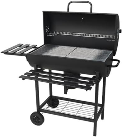 Charcoal Grill Outdoor Barrel BBQ with Side Table & Wheels - Barbecue Smoker