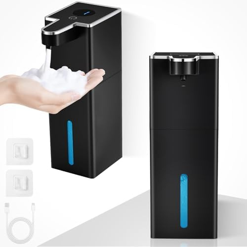 2 Stück Seifenspender Automatisch, Wandbefestigung Berührungslos 440ml Schaumseifenspender 4 Einstellbare Stufen mit Sensor, USB Wiederaufladbar 1800 mAh für Küchen,Bad,Schule,Hotel（Schwarz）