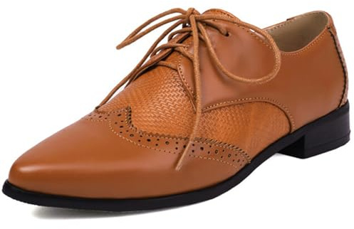 Zapatos Oxford Perforados Mujer Puntera Punta Cuero Sintético Cordones Brogue Estilo Malla Transpirable Tacón Bajo Zapatos Vintage para Oficina Casual y Verano,Marrón,38 EU