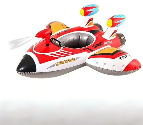 Dhqkqg Inflatable Airplane Pool Floats, Pool Floats for Kids with Squirt Gun and Handle, Ride-on Pool Toys, Inflatable Airplane Swimming Ring, for Summer Swimming Party Toys, Gift for Boys Girls
