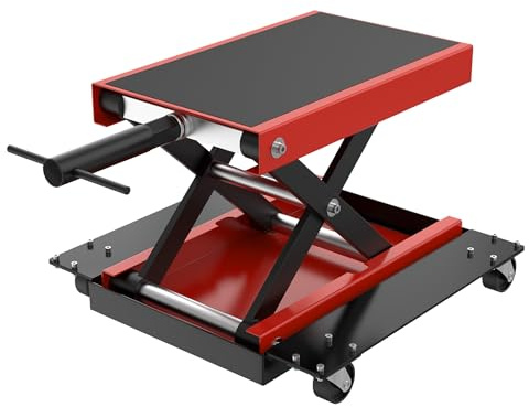 Yunvin Motorcycle Lifter Scissor Jack Lift Lifting Stand Height Adjustable 125-350mm with 4 Wheels Non-slip Heavy Duty Lift Tool for Dirt Bike Repair Maintenance 500kg Load Capacity, Type C