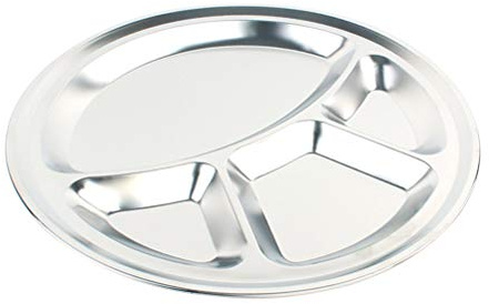 HYTROVE Assiette Ronde à 4 Compartiments Plat Inox en Acier Inoxydable 32 Cm pour Restauration Rapide, pour Magasin de Meubles et Présents de Pendaison de Crémaillère