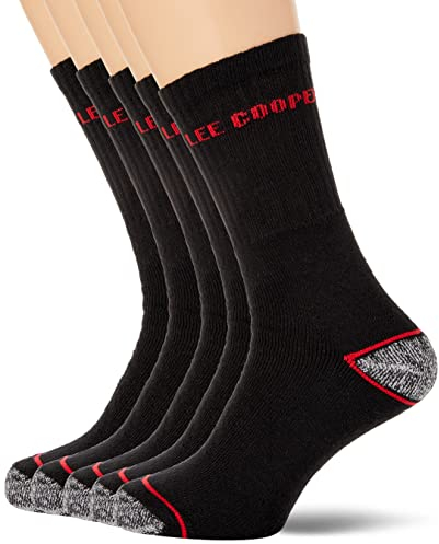 Lee Cooper LCSCK603 Men's Heavy Duty Workwear Socks, Black/Red, Size 6-11, pack of 5