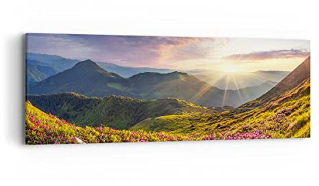 Moderne Impression sur Toile Montagnes Prairie Paysage forêt Image Tableau Decoration Murale 90x30cm Deco Cadre Décoration Salon Chambre Panoramique Tableaux Decoratifs Muraux Art Wall AB90x30-3152