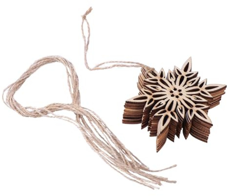 LUOEM 10Pcs Holzverzierungen WeihnachtsanhäNger Schneeflockenmuster Mit String Skandinavische Holzdeko FüR Weihnachtsbaum Und Festliche Weihnachtsdekoration