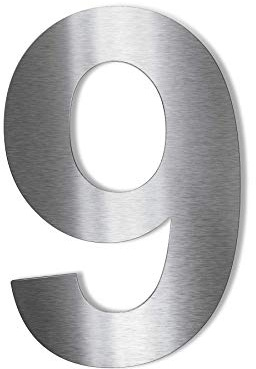 Metzler Edelstahl Hausnummer - V2A Edelstahl grob geschliffen - Schrift Arial - Höhe 20 cm - Ziffer 9