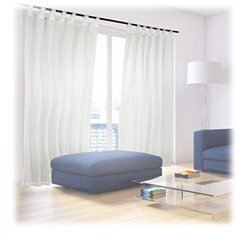 Relaxdays Tende con passanti in set da 2, semitrasparenti a tinta unita in poliestere HLP: 245 x 140 x 0,1 cm color crema