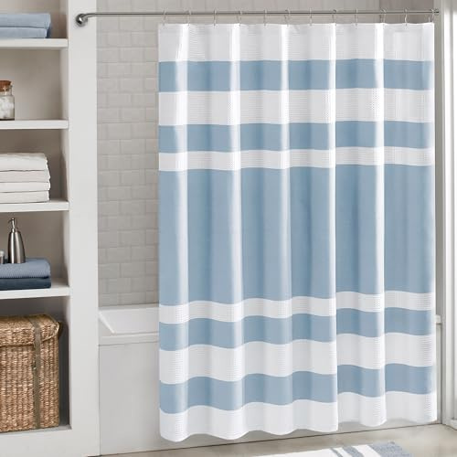 Madison Park Tenda da doccia in tessuto a nido d'ape, design a pezzi con 3 m Scotchgard gestione dell'umidità, tende da doccia moderne di alta qualità per bagno, larghezza 274 x 183 cm, blu