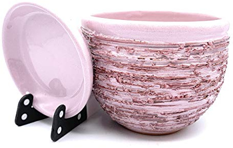 Sun Cakes Pot de Fleurs en céramique émaillée avec Soucoupe Ronde en Terre Cuite avec bac d'égouttement Couleur Argile 12 cm x 10 cm, Rose