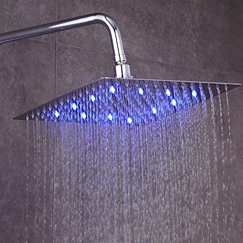 YLXD LED Shower Head, LED Bathroom Shower Head,Square,Temperature Sensing Color-Changing,No Batteries Needed,Multi-Colour Fixed Shower Head(20 * 20cm)