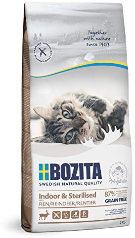 Bozita Indoor & Sterilised Katzentrockenfutter mit Rentier – 2 kg – getreidefreies Katzenfutter für sterilisierte Wohnungskatzen – 33 % Protein, 14 % Fett – gentechnikfrei, Alleinfuttermittel