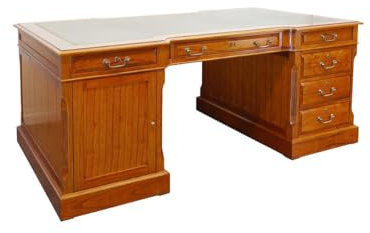 Antike Fundgrube Partner-Schreibtisch 'Studio Globe Wernicke' Mahagoni hell | Computertisch für 2 Personen | Briefschlitz grünes Leder | B: 190 cm (9853)