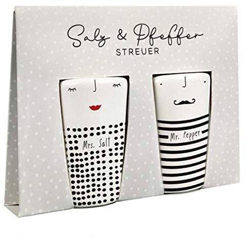 Grafik Werkstatt Salz- und Pfefferstreuer Set mit Echtgold | Porzellan | Mr. & Mrs., Weiß, Schwarz