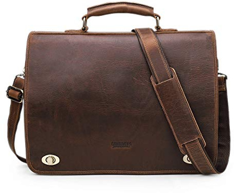 Contacts Umhängetasche aus echtem Leder, Diebstahlsicherung mit Schloss Laptoptasche für Herren,Vintage Business Aktentasche