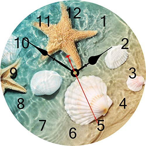 TAHEAT 20 cm Küsten Muschel Seestern Wanduhr, Genau Dekorativ Uhren, Leise Nicht tickend Leicht zu lesen Wanduhren für Schlafzimmer/Wohnzimmer/Küche