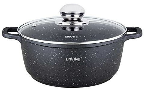 KH-1594 - Pentola Casseruola Induzione in Marmo, 3,3 l, 22 cm, con Coperchio in Vetro, Rivestimento in Marmo