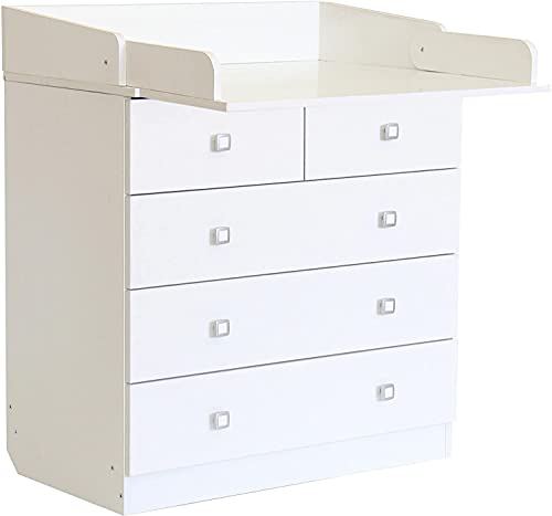 AVANTI TRENDSTORE - Levin - Fasciatoio in legno laminato con superficie pieghevole per il cambio del pannolino e 4 cassetti spaziosi. Dimensioni LAP 80,4x91,7x48 cm (Bianco)