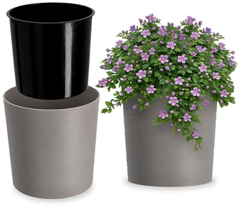 KADAX Blomkruka ⌀ 30 cm – av plast och återvunna träflis för rustik och autentisk dekoration – perfekt för inomhus- och utomhusbruk (grå)