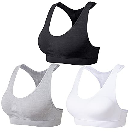 SEGRILA Reggiseni Sportivi da Donna Multipack Reggiseni Imbottiti Racerback Yoga Reggiseni, Nero, Bianco e Grigio., S
