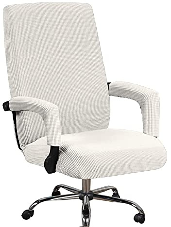 Bestenrose - Rivestimento per sedia da ufficio, copertura per la seduta, coprisedia elasticizzate con braccioli, set di fodere lavabili per sedia da ufficio, sedia per computer (X-Large, Avorio)