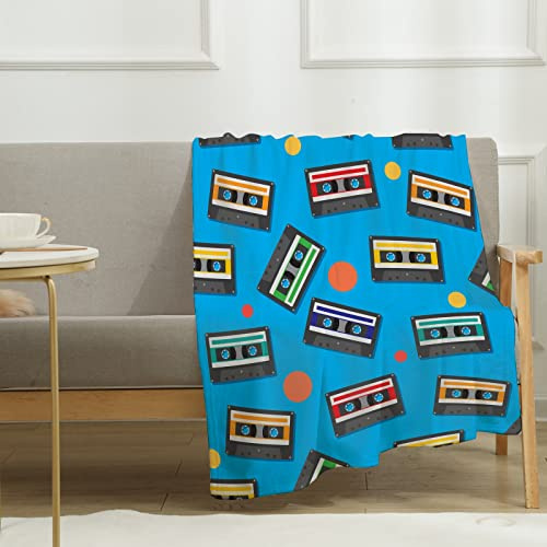 PUREFLY Cassette Tape Throw Blanket Ultra-Soft Micro Fleece Blanket Vintage Music Audio Media Listen Disco Flannel Blanket for Sofa Bed Couch Living Rooms Kids' Room Outdoors 40 x 50