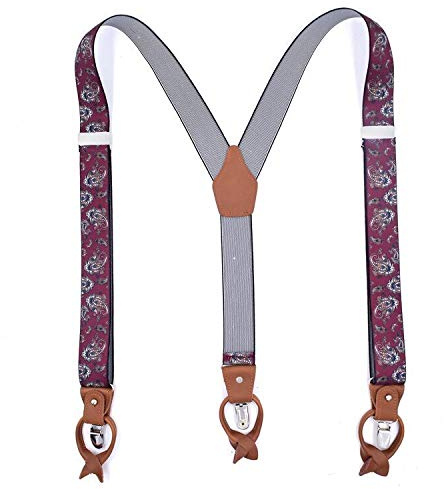 WQTR Herren Hosenträger Black Blue Brown Herren Leder-Trägern Hosenträger-Knopf-Knopf mit hoher Duty-Clips einstellbare elastische Smoking-Hosenträger for Männer Einstellbar (Color : Style F)