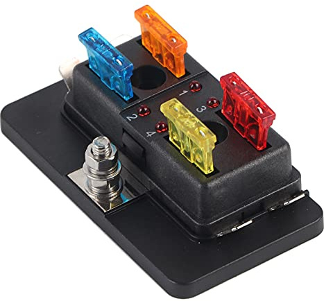 Yctze pour portafusibles universal Boîte à Fusibles Support de Bloc de Boîte à Fusibles à Lame de Circuit à 4 Voies avec Kit de Voyant D'avertissement LED Remplacement D'accessoires pour Voiture Van