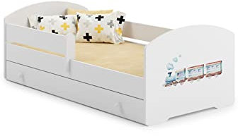 MEBLEKO Cama infantil LUKTRENO 140x70 con un cajón y un riel