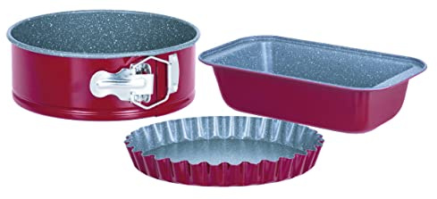 Aeternum, Linea Freedom, Set Pasticceria 3 pezzi, Tortiera Apribile 26cm, Teglia Plumcake 25cm, Teglia Crostata 28cm, Adatta al forno, Rosso Ciliegia