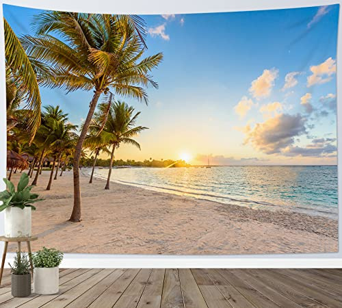 LB Strand Wandteppich Tropische Palme Wandtuch Ozean für Insel Wandbehang Sommer Landschaft Tapisserie für Wohnzimmer Schlafzimmer Wohnheim Wanddeko,200x150cm