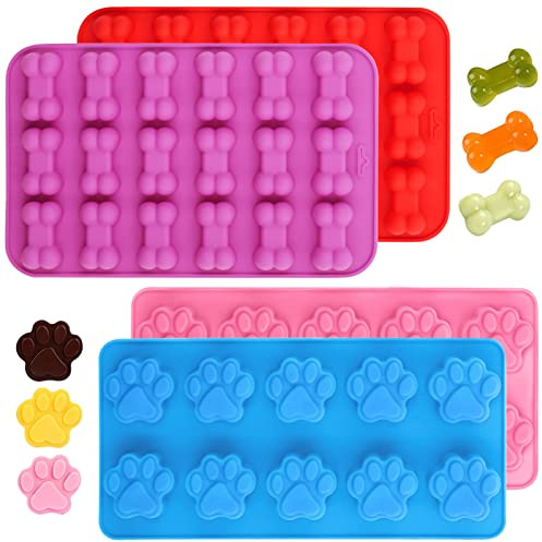 Silikonmatte für Hundekekse 4er Set,Silikonformen mit Form Hundepfote und Hundeknochen,Silikon Backmatte,Backform für Hundekeks,Backform für Hundeleckerli,Hundebackmatten Silikon 4 Stück