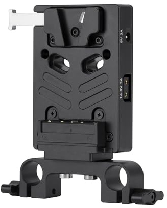 Nitze V Mount Battery Adapter Plate, V-Mount Batterie Akku Adapterplatte mit 15-mm-Stabklemme, Zwei 14,8V/3A D-Abgriffen und einem 8V/3A DC und einem PD 3.0 USB-C-Ausgang - N21-D7