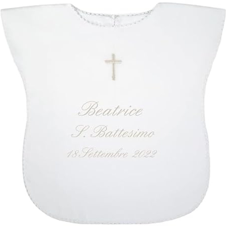 Coccole - Vestina da Battesimo a Tema Croce Panna Personalizzata con Nome e Data - Veste Bianca Battesimale in Tessuto Piquet Millerighe 100% Made in Italy