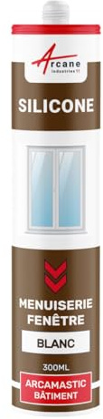 Mastic Silicone, Fenêtre, Menuiserie, Étanchéité 300 ml x 1 Blanc | Joints Menuiserie, Fenêtres, Portes et Vitrage, Adhère sur Alu, Acier, Pvc, Verre et Bois, Int/Ext - Arcane Industries
