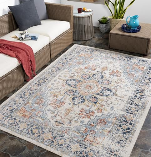 Livabliss Selma Safi Outdoor wetterfest - In und Outdoor für Balkon 200x275 cm, Terrasse, Garten, Küche - e Boho Style für draußen - Blau, Rost, Beige